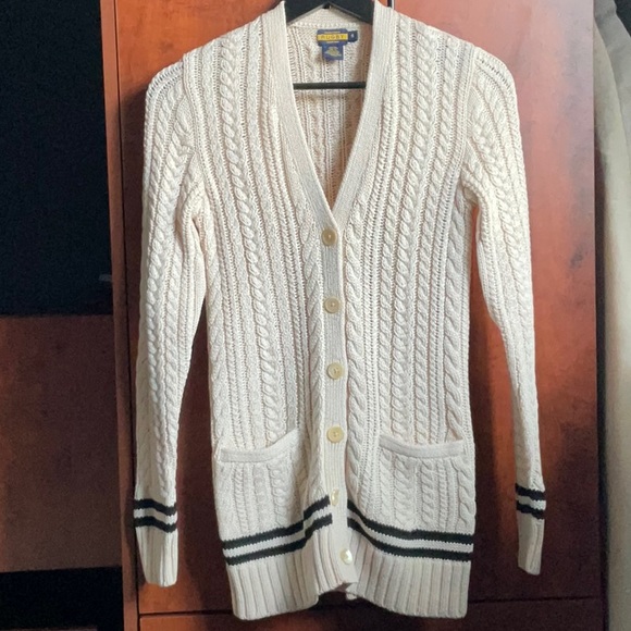 Ralph Lauren Sweaters - Rugby by Ralph Lauren / Women's Cotton V-Neck Cardigan / Ivory & Navy /Size S